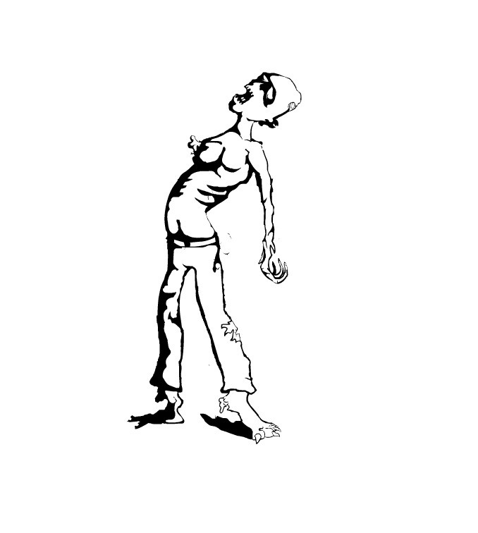 Desenho animado homem zumbi com desenho de tatuagem de ossos por Koonsta
