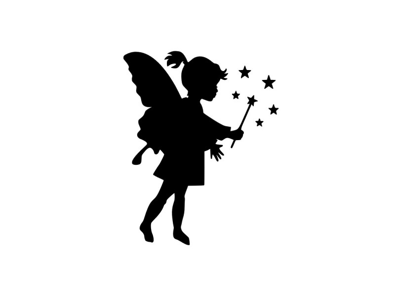 Little fairy girl making stars with a wand tattoo design