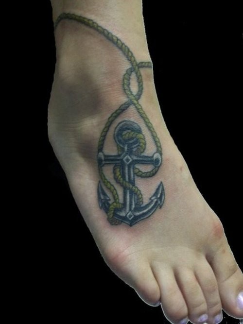 Little roped anchor tattoo on foot