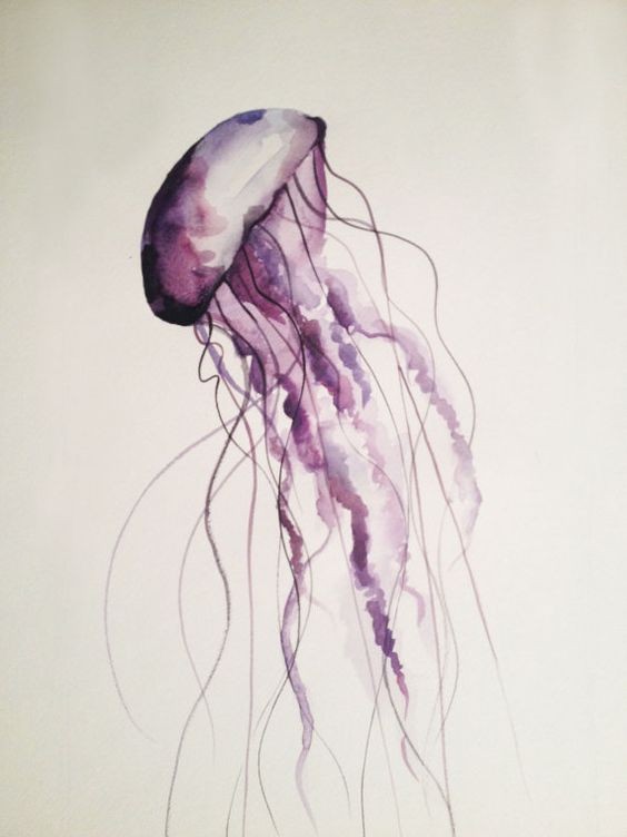 Lonely purple watercolor jellyfish tattoo design