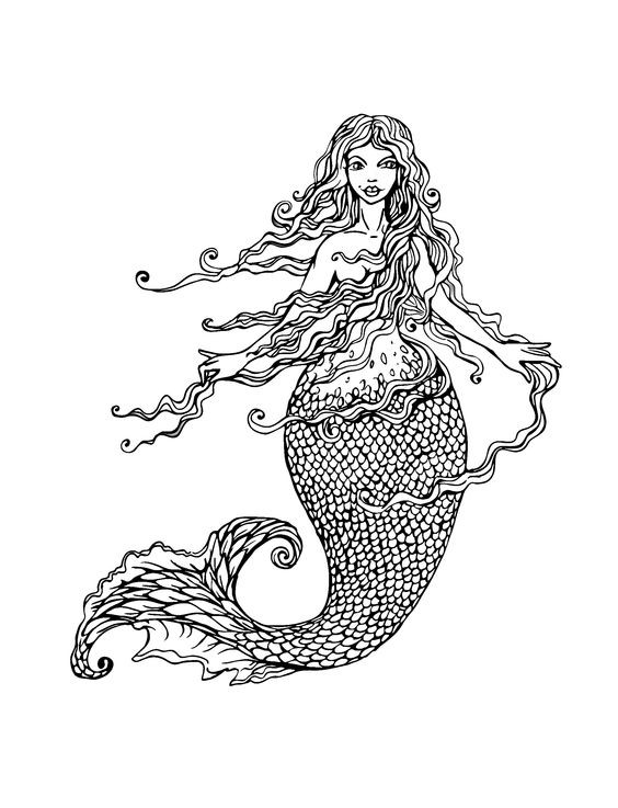 Long-haired fat-thighs mermaid tattoo design