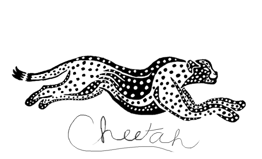 Long black-and-white tribal cheetah tattoo design by Fiorre