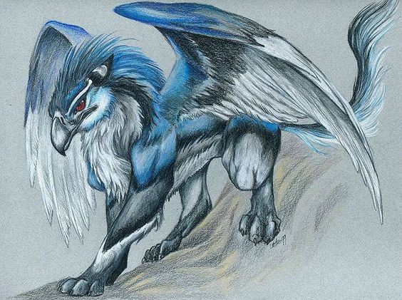 Lordy grey-and-blue fur griffin tattoo design