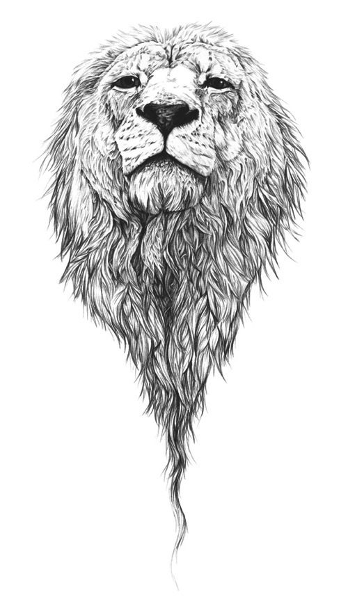 Lordy long black-and-white lion head tattoo design