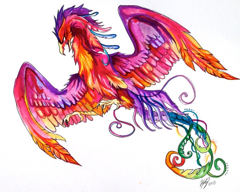Lordy montly watercolor attacking phoenix tattoo design