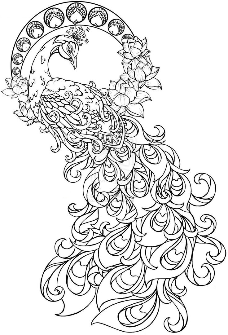 Lordy peacock and moon-and-flower wreath tattoo design