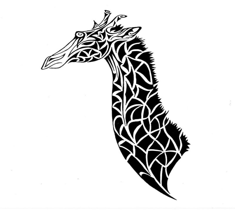 Lordy tribal giraffe in profile tattoo design