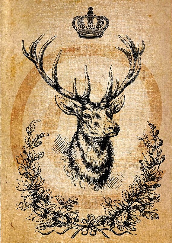 Lordy uncolored deer portrait with imperial crown and laurel wreath tattoo design