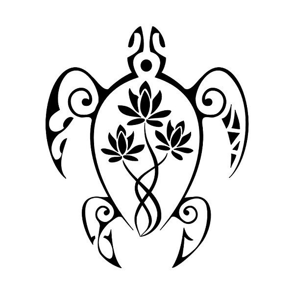Lotus flower patterned turtle tattoo design