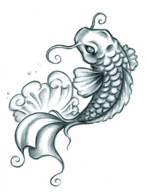 Lovely black-and-white horned fish tattoo design