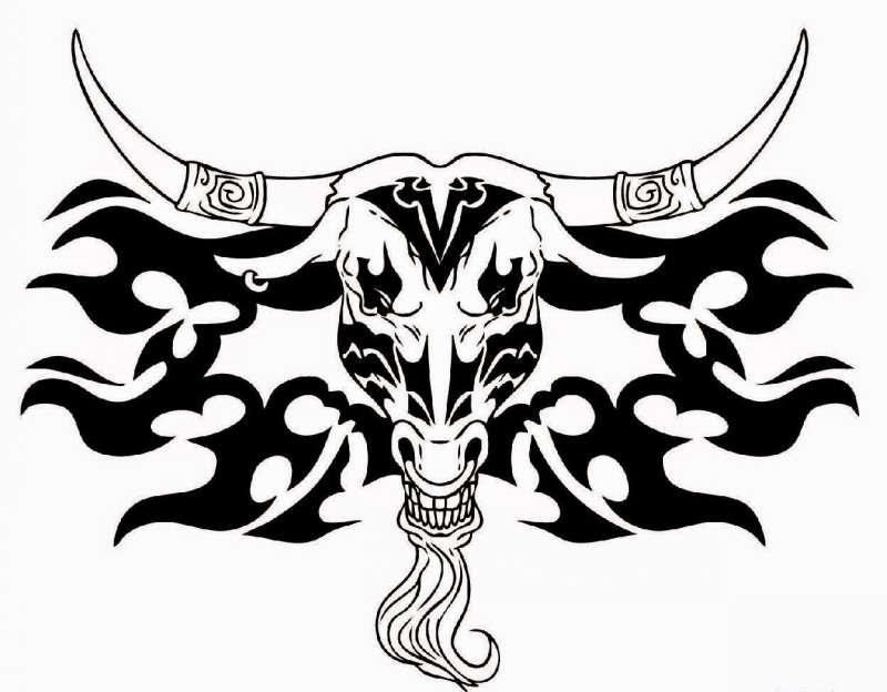 Lovely black-ink tribal bull head tattoo design