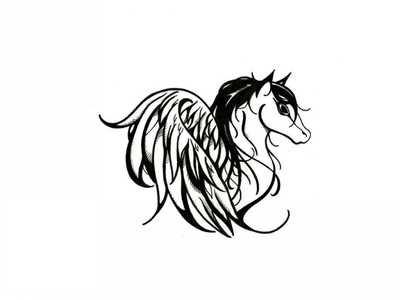 Lovely black-ink winged horse tattoo design