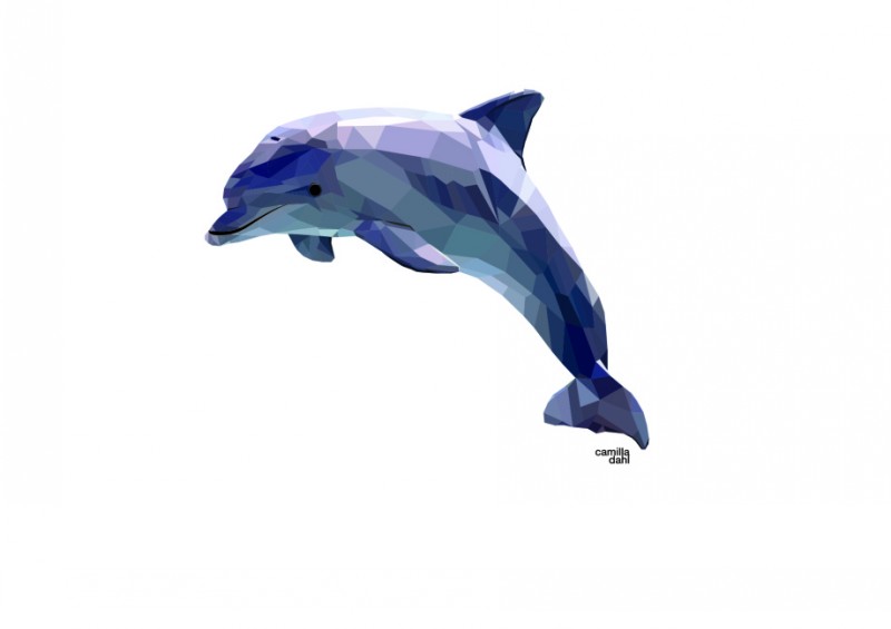 Lovely blue dolphin in geometric style tattoo design