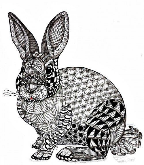 Lovely calm black ornamented hare tattoo design