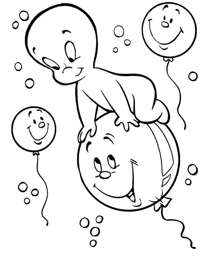Lovely colorless casper the ghost sitting on the ballon tattoo design