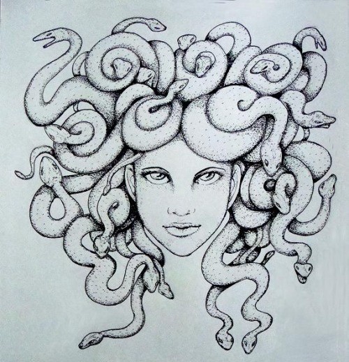 Lovely dotwork style medusa gorgona tattoo design