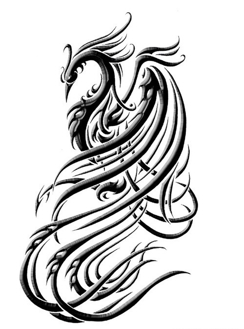 Lovely grey-and-black phoenix tattoo design by Saki Blackwing