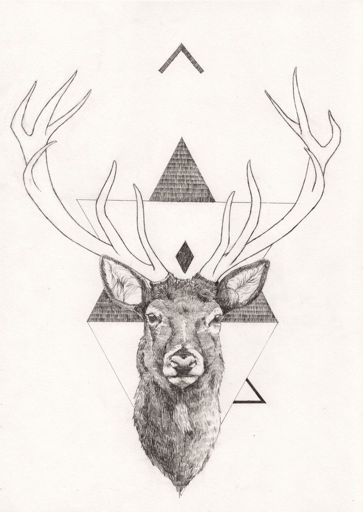 Lovely grey-ink deer with geometric ornaments tattoo design