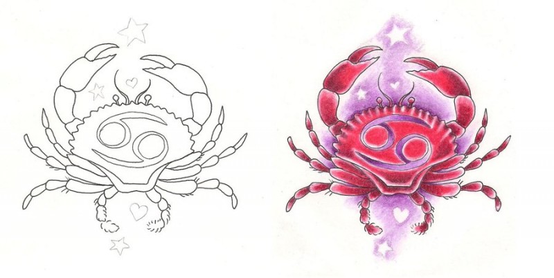 Lovely outline and colorful horoscop crabs tattoo design by Tattoo Savage