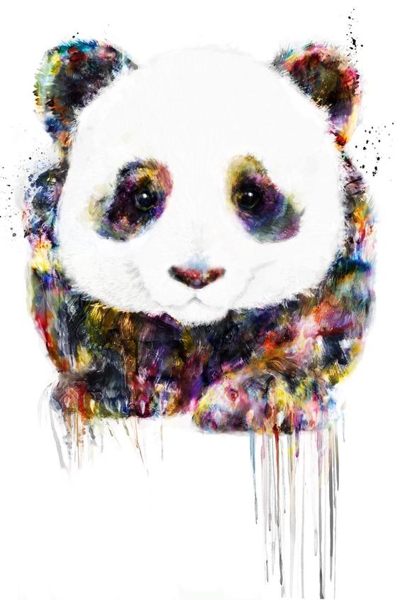 Lovely panda with rainbow watercolor fur tattoo design