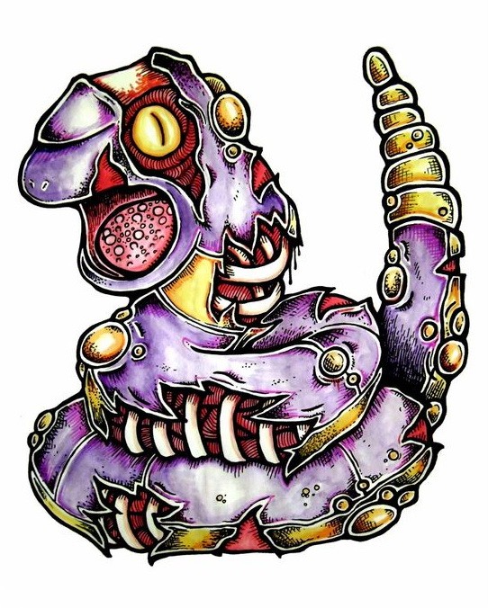 Lovely purple-skin curled zombie snake tattoo design