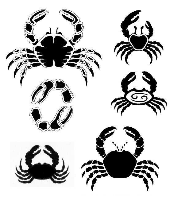 Lovely small black crabs in different poses tattoo design