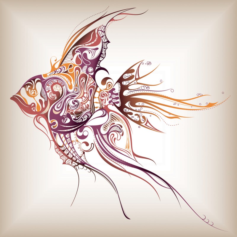 Lovely swirly-patterned fish in purple colors tattoo design