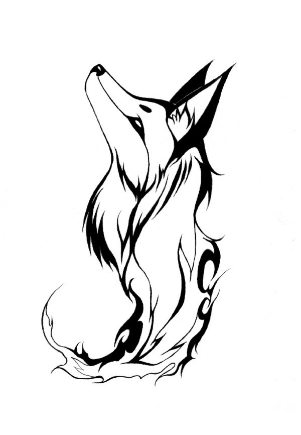 Lovely tribal fox heaad looking up tattoo design