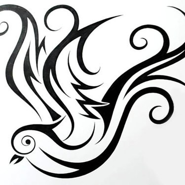 Lovely tribal sparrow with curled feathers tattoo design