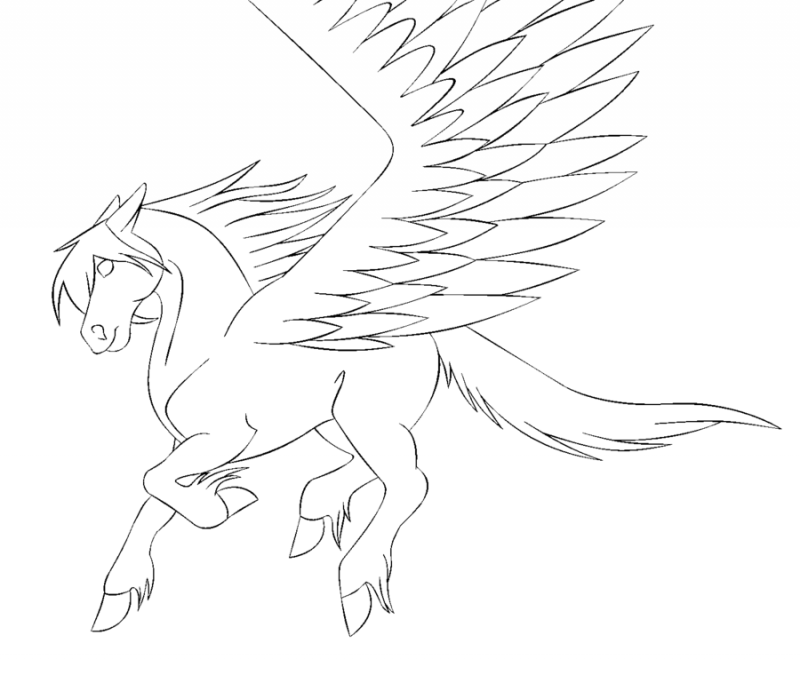 Lovely uncolored lineart pegasus tattoo design by Freaky Pelt