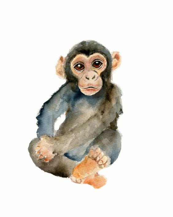 Lovely watercolor chimpanzee baby tattoo design