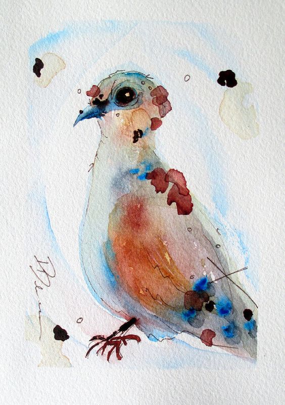 Lovely watercolor dove with brown wings tattoo design