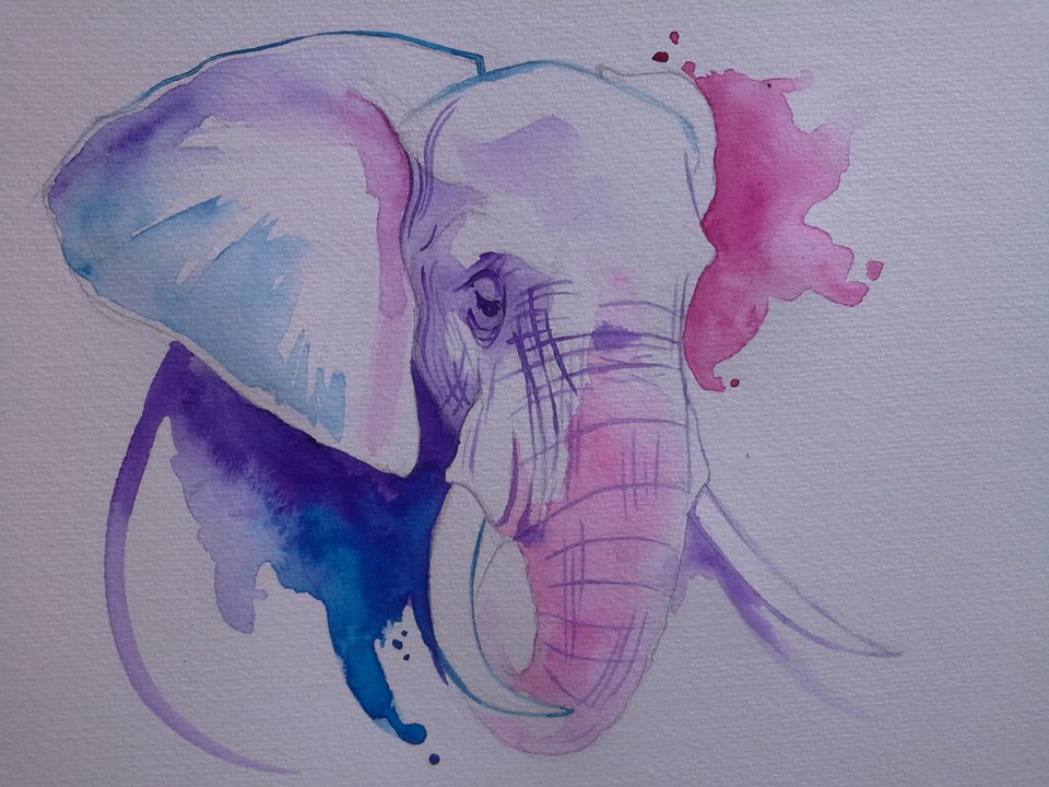 Lovely watercolor elephant portrait tattoo design by xxxparabolaxxx