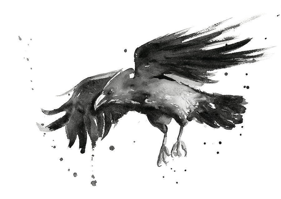 Lovely watercolor flying raven tattoo design
