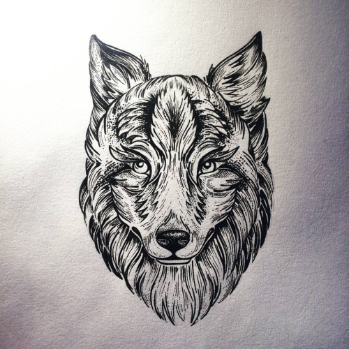 Lovely wolf face tattoo design