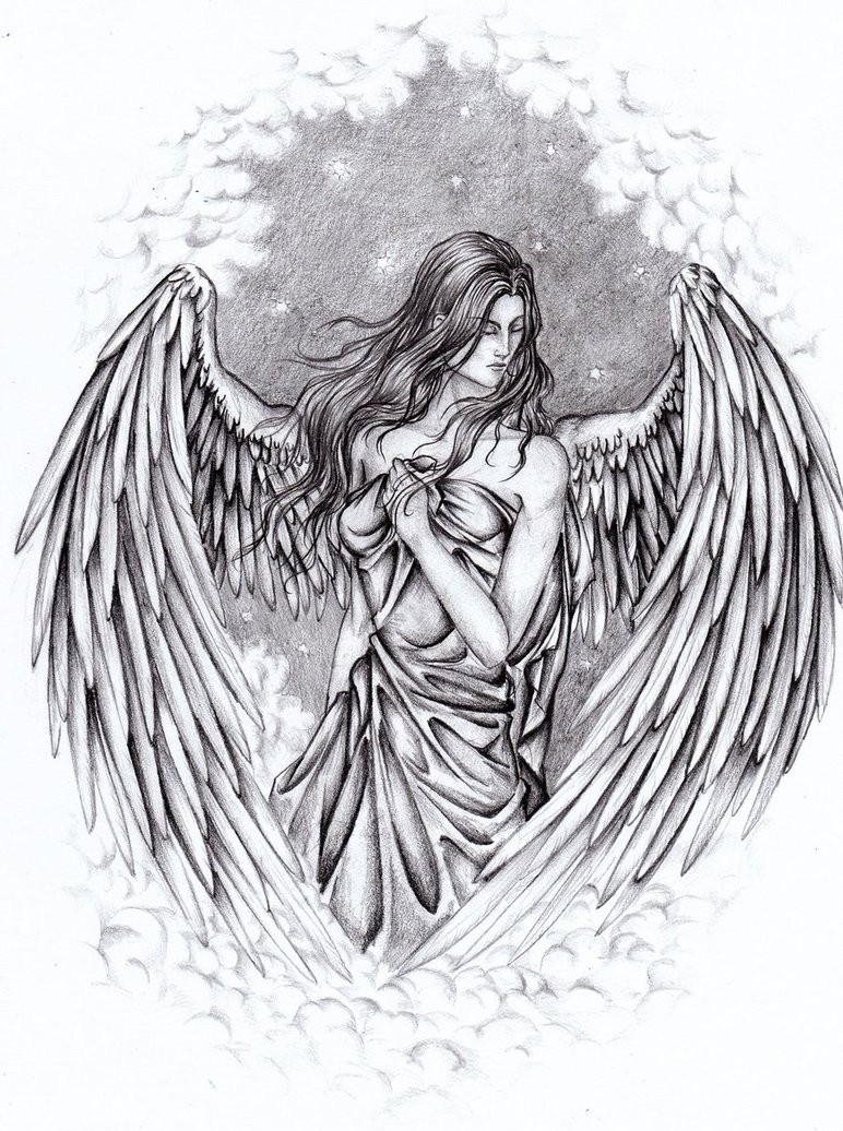 Luxury angel woman hiding her body with a silk tattoo design