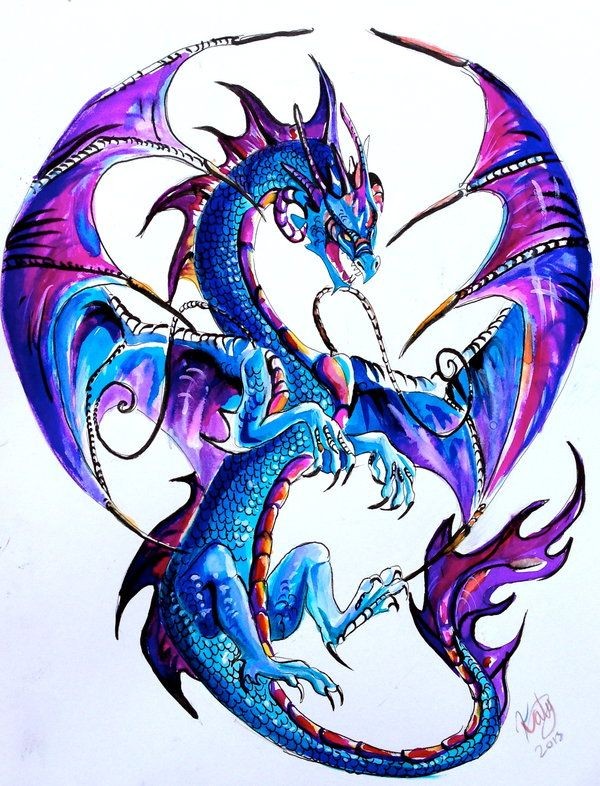 Luxury blue-and-purple spread-wing dragon tattoo design