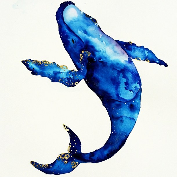 Luxury bright blue watercolor whale tattoo design