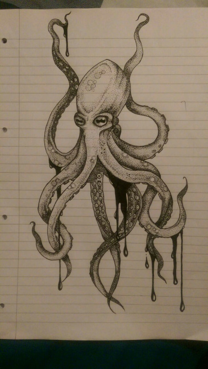 Luxury grey dotwork octopus tattoo design