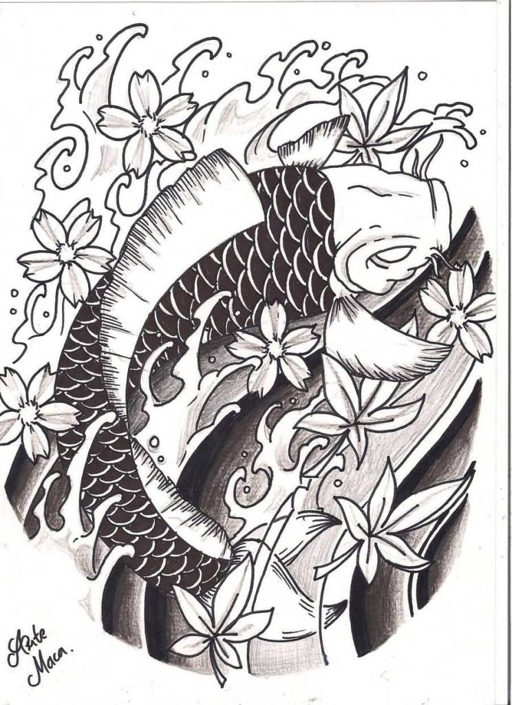 Luxury japanese koi fish and cherry blossom tattoo design