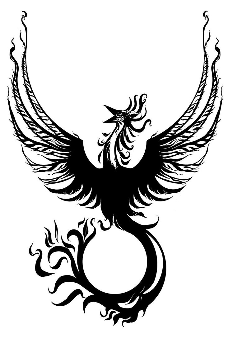 Luxury lack-ink open-winged phoenix tattoo design