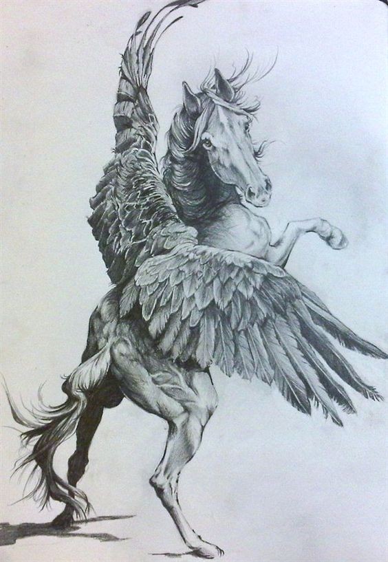 Luxury large grey pegasus with open wings tattoo design