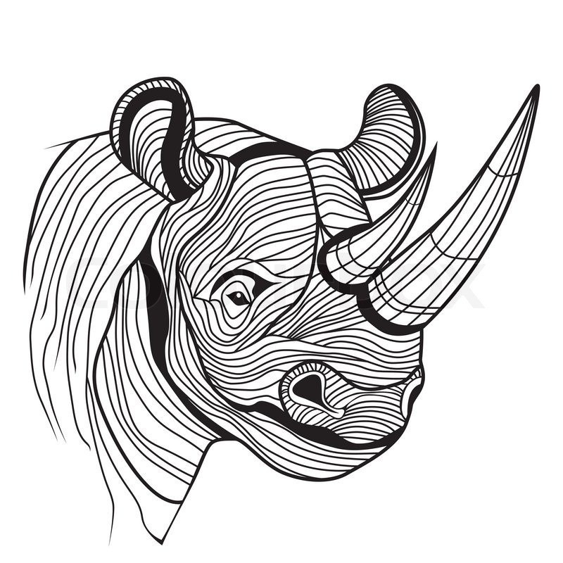 Luxury line-patterned rhino portrait tattoo design