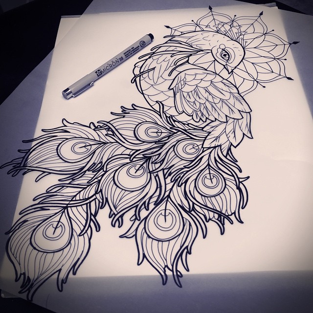 Luxury peacock with mandala nimbus tattoo design