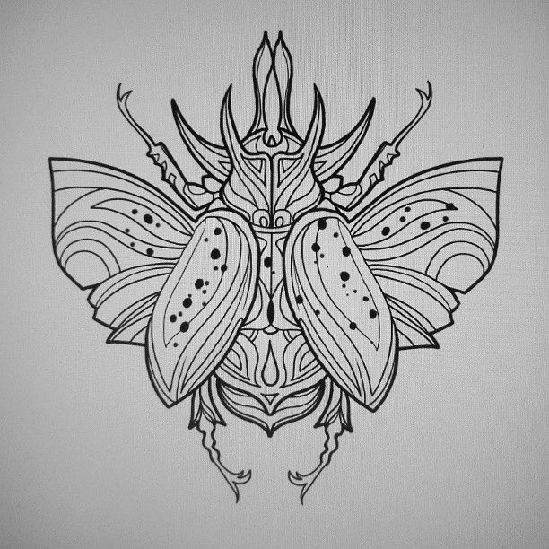Luxury uncolored bug wuth a lot of horns tattoo design