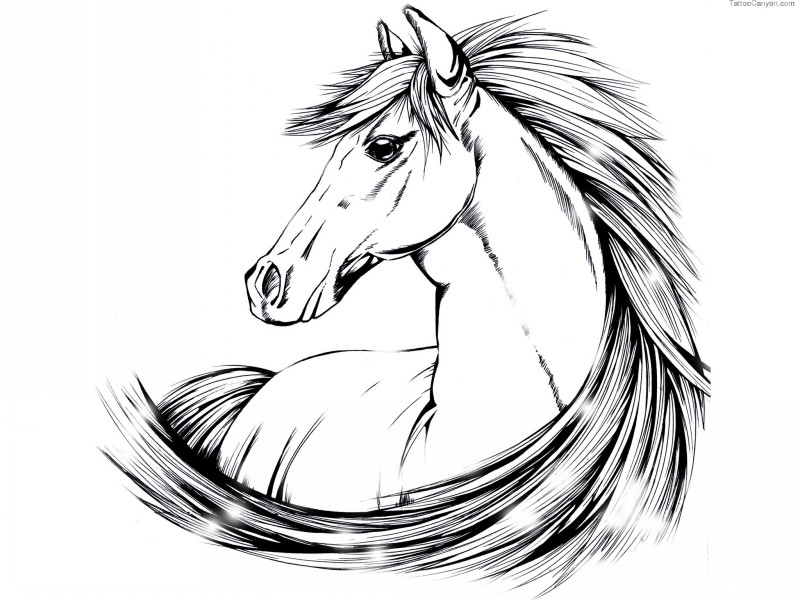 Luxury white horse with long mane tattoo design