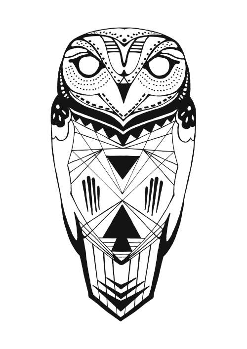 Mad-eyed calm-winged geometric owl tattoo design - Tattooimages.biz