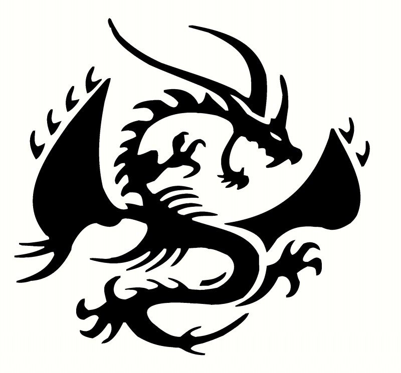 Malicious black-ink dreamy dragon silhouette tattoo design