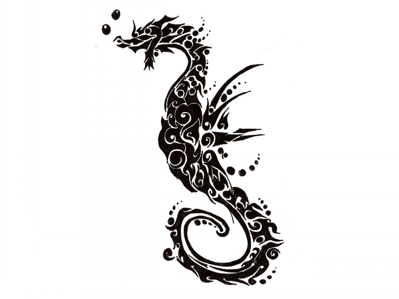 Marvelous black-ink tribal seahorse tattoo design