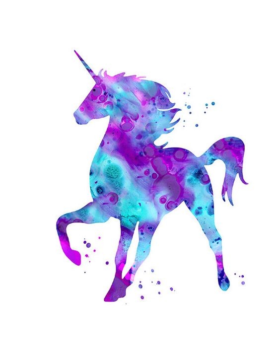 Marvelous blue-and-purple watercolor unicorn tattoo design